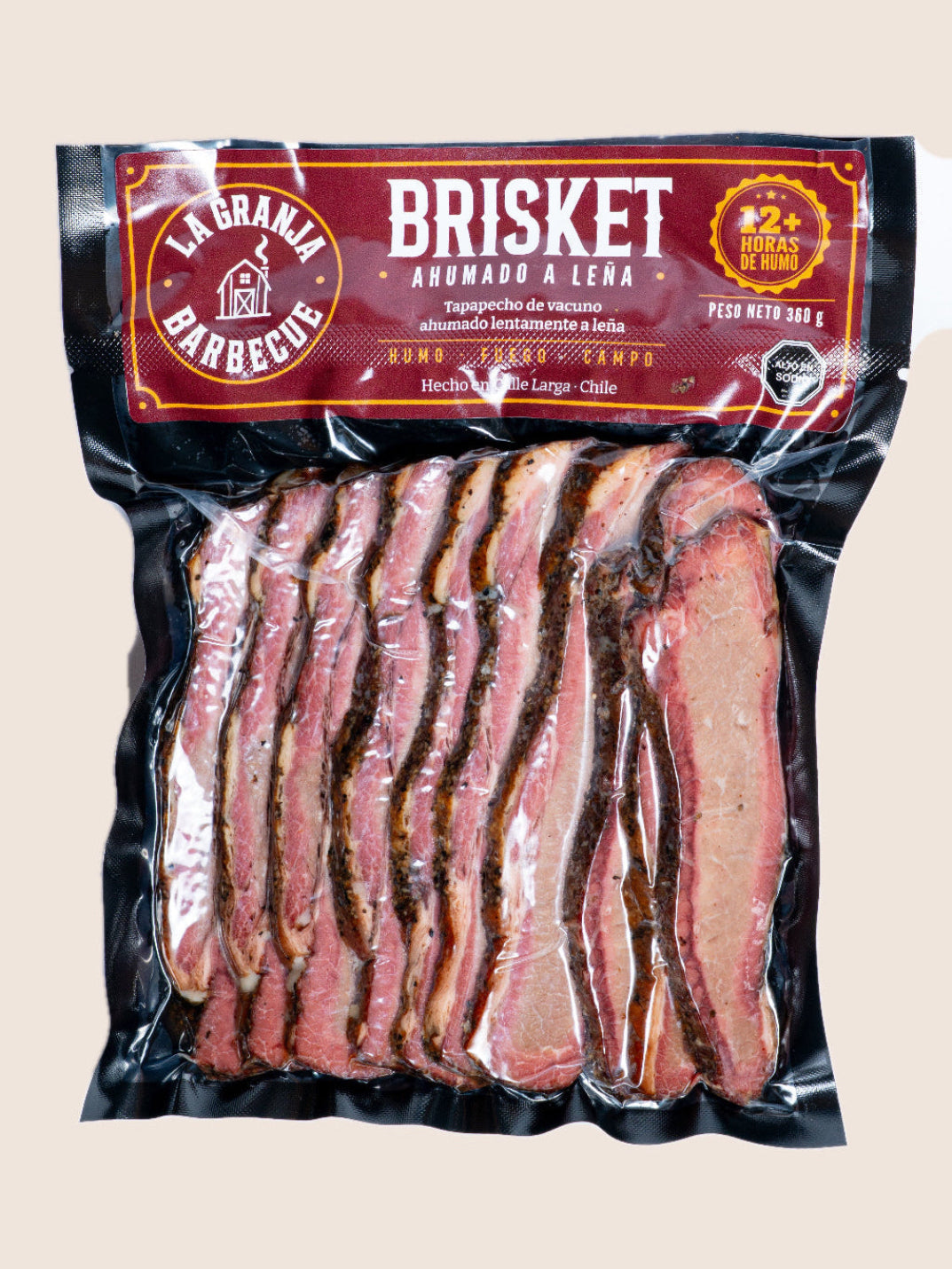 Brisket 360 gramos, ahumado a leña