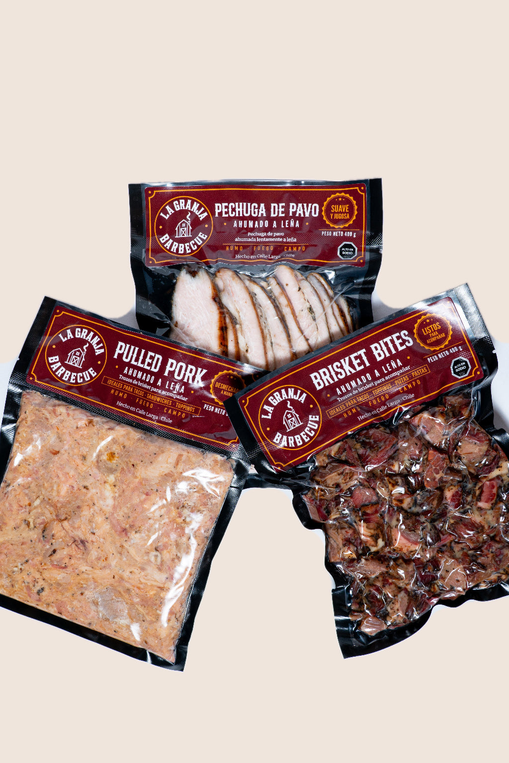 Pack Picoteo Brisket Bites, Pulled Pork, Pechuga de Pavo 10% Descuento